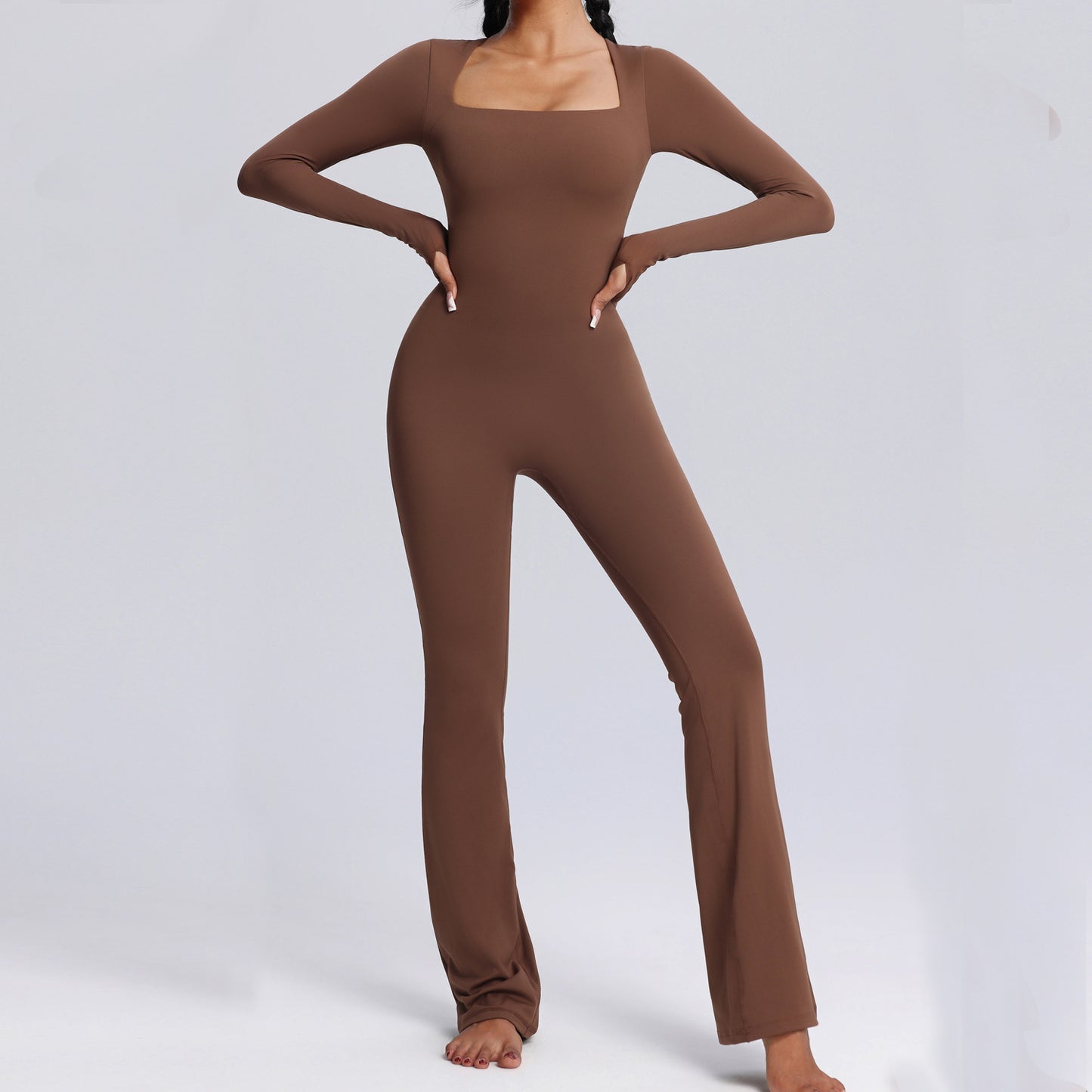 New Square Neck Long-sleeved Jumpsuit Yoga Fitness Clothing