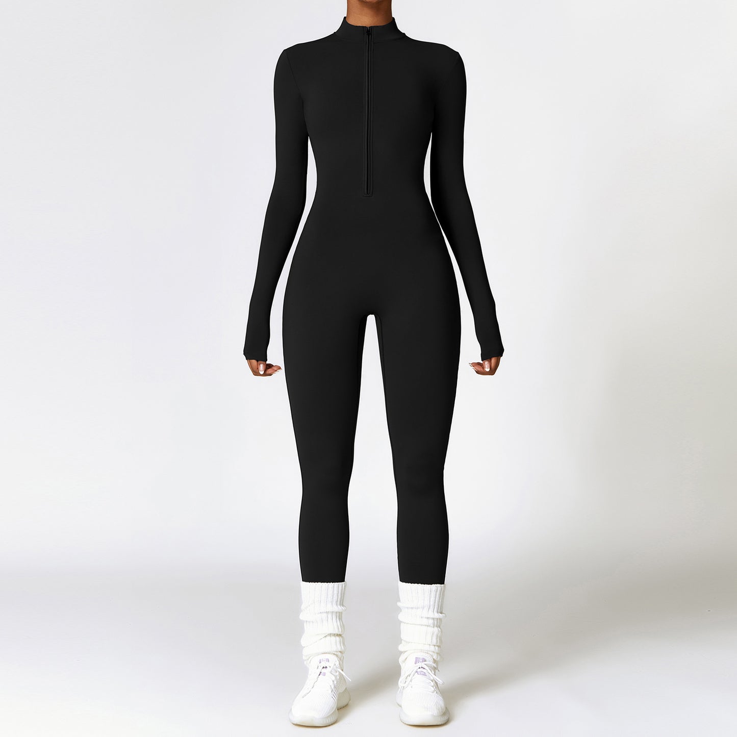 Warm Zipper Long-sleeved Jumpsuit Yoga Fitness Sports Pants