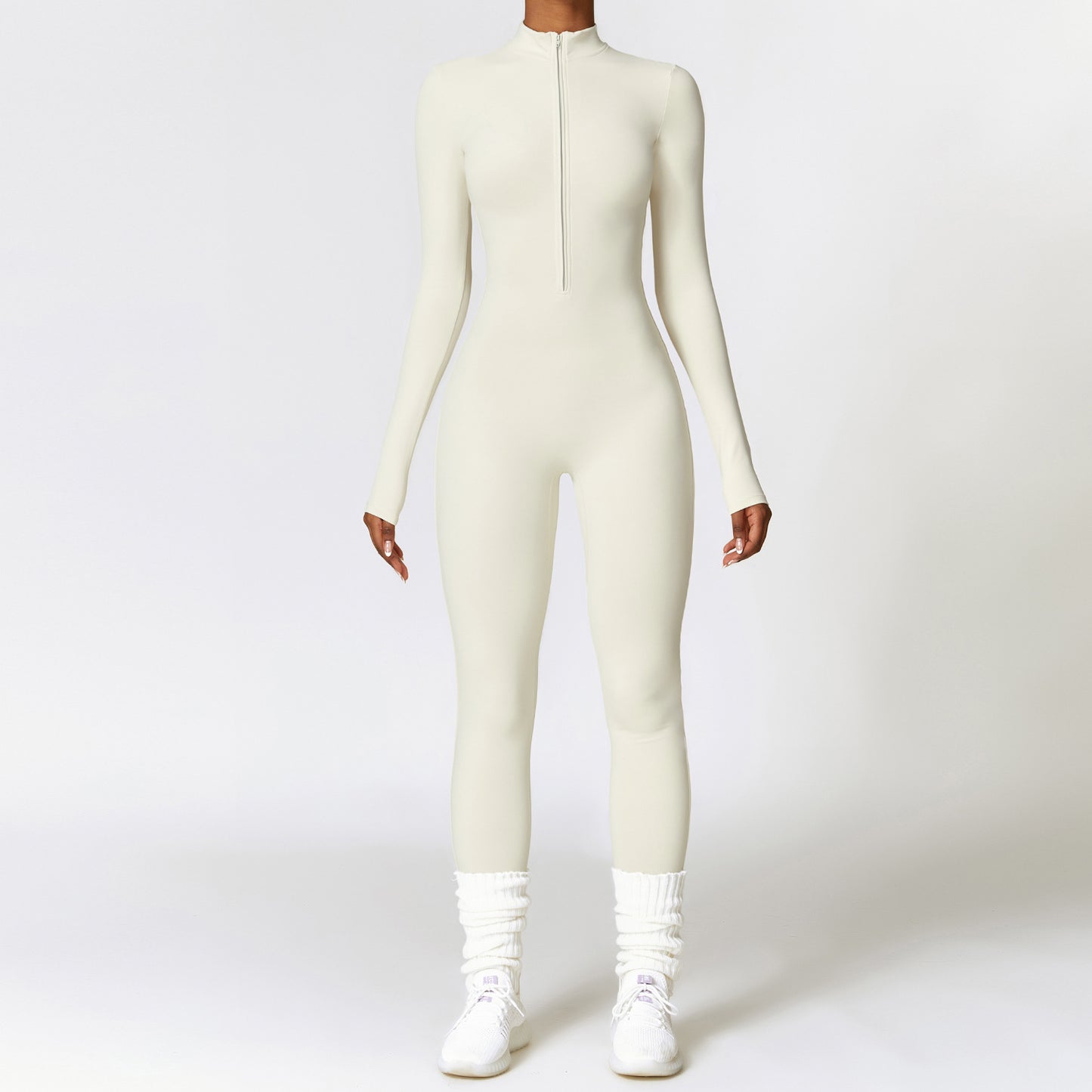 Warm Zipper Long-sleeved Jumpsuit Yoga Fitness Sports Pants