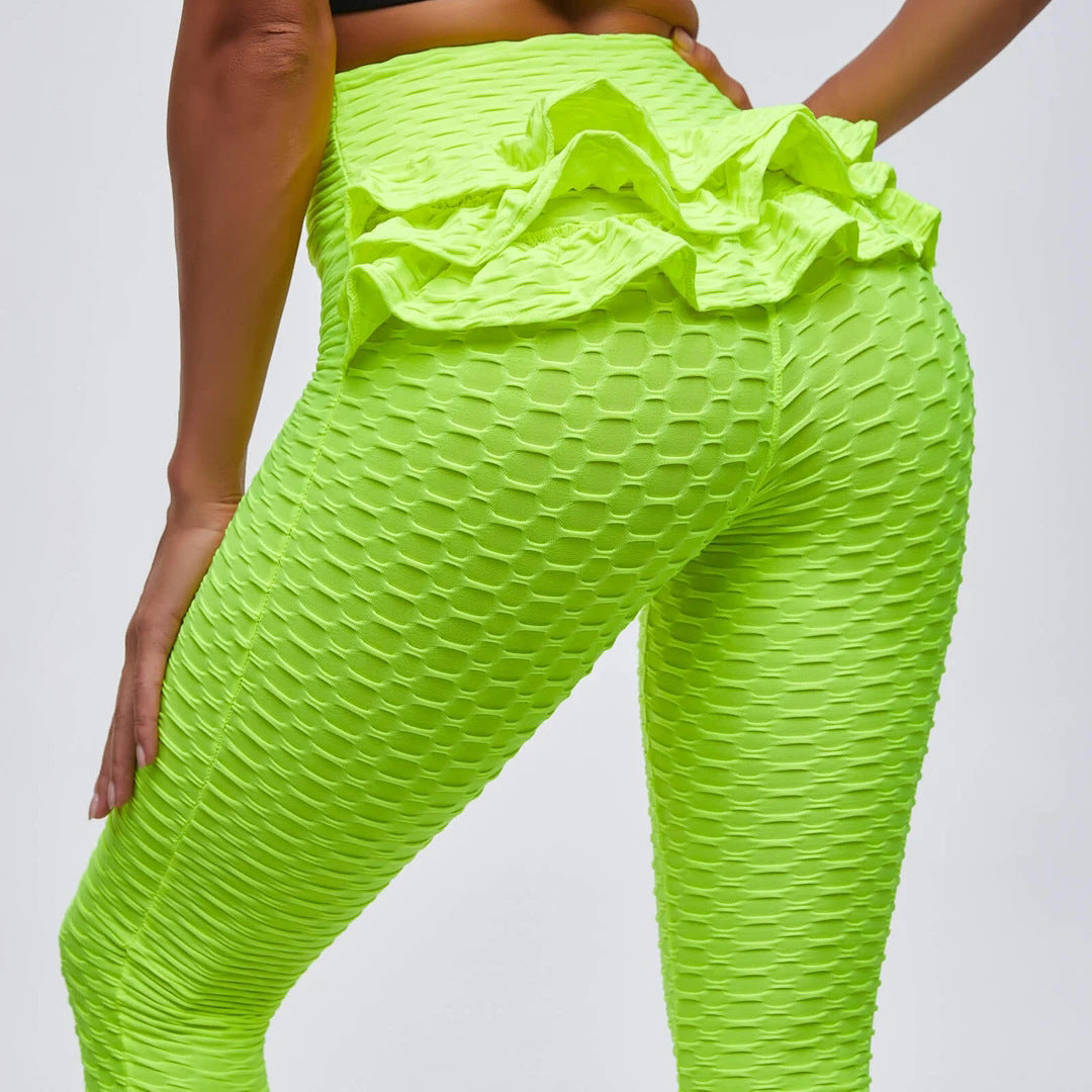 Ruffled Jacquard Yoga Pants Sports Leggings