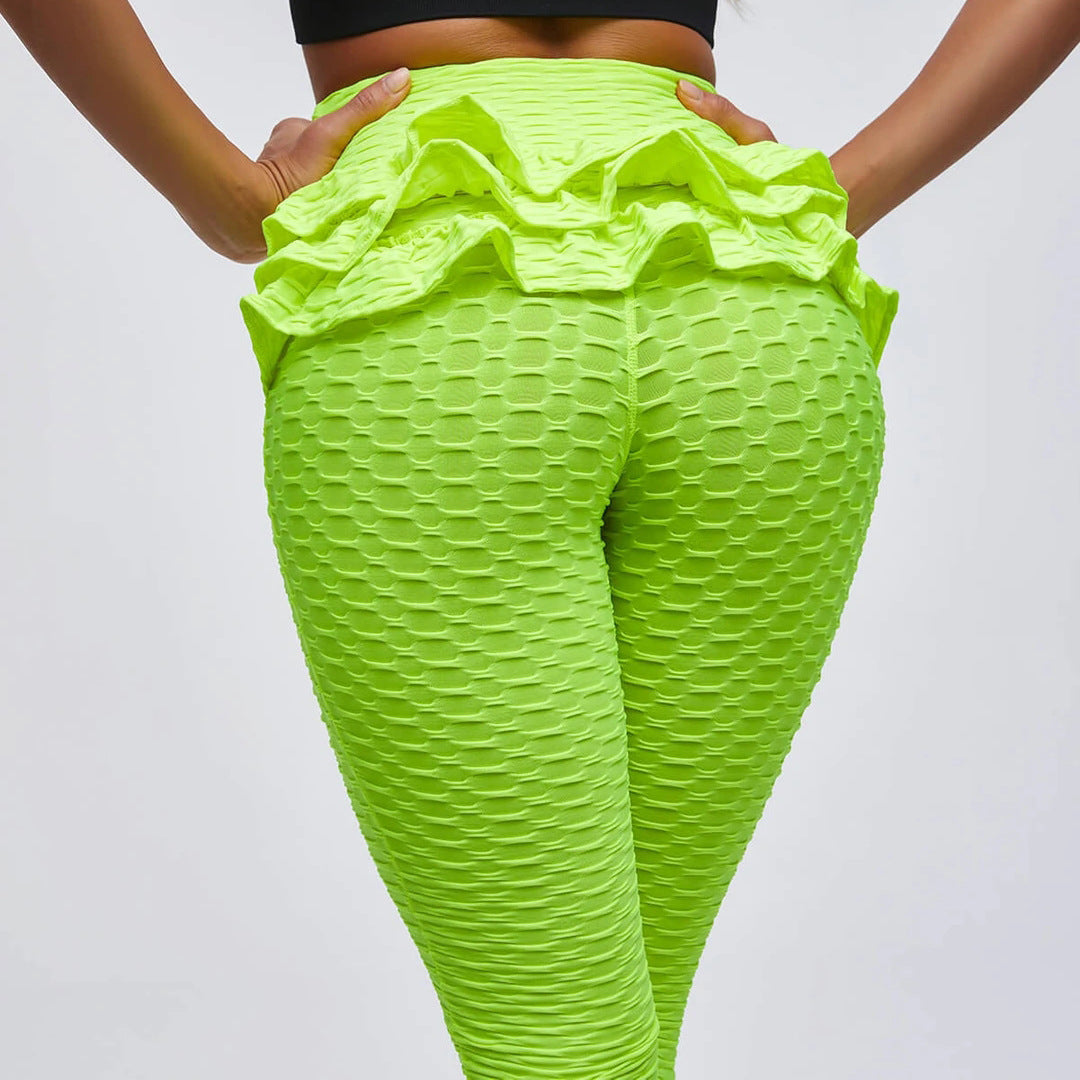 Ruffled Jacquard Yoga Pants Sports Leggings