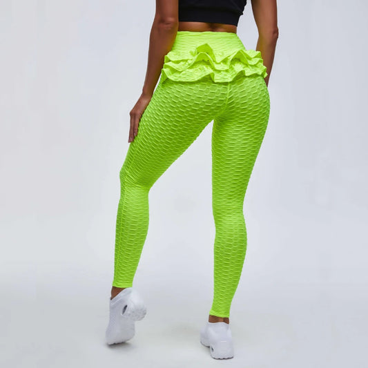 Ruffled Jacquard Yoga Pants Sports Leggings