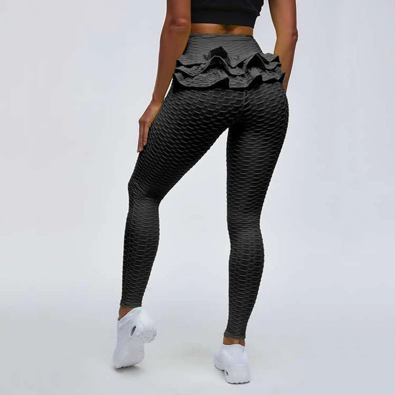 Ruffled Jacquard Yoga Pants Sports Leggings