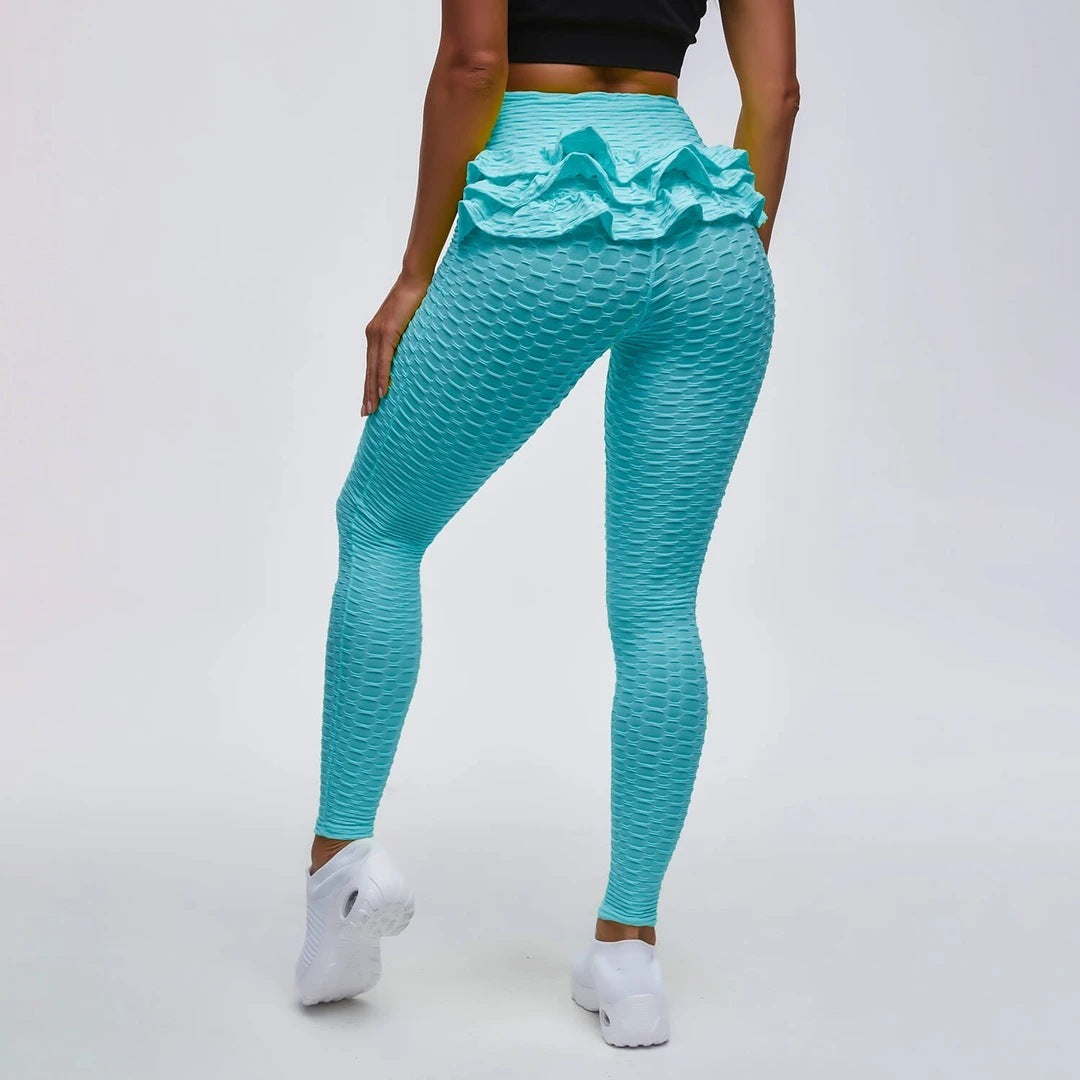 Ruffled Jacquard Yoga Pants Sports Leggings