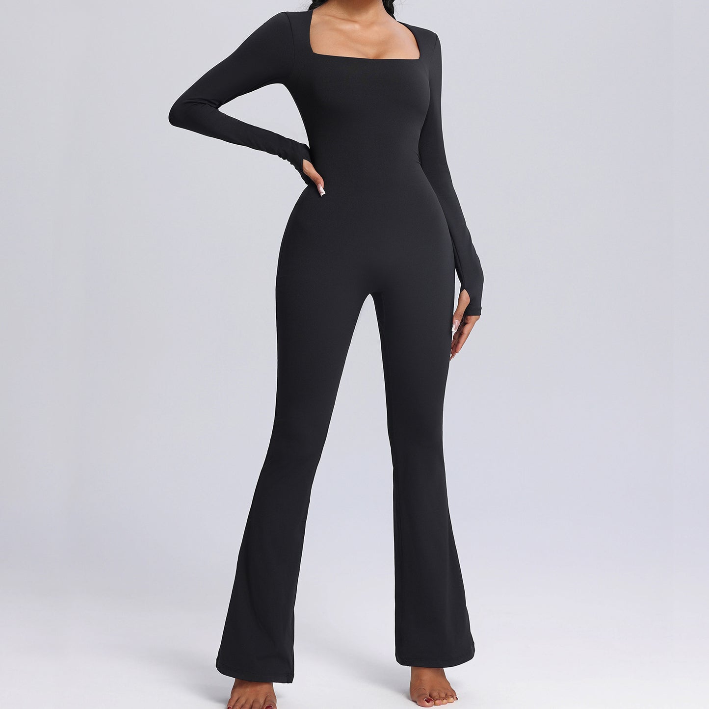 New Square Neck Long-sleeved Jumpsuit Yoga Fitness  Clothing