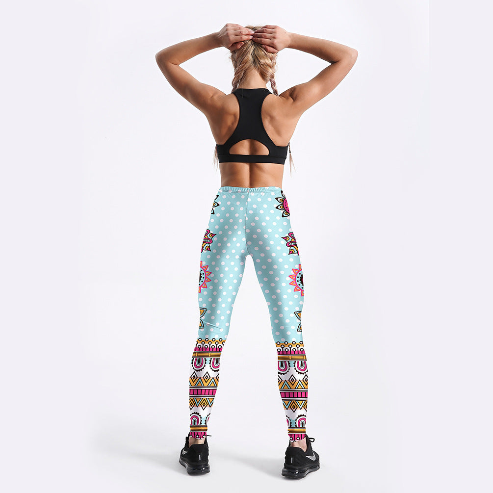 Star Mandala Turquoise Yoga Workout Leggings