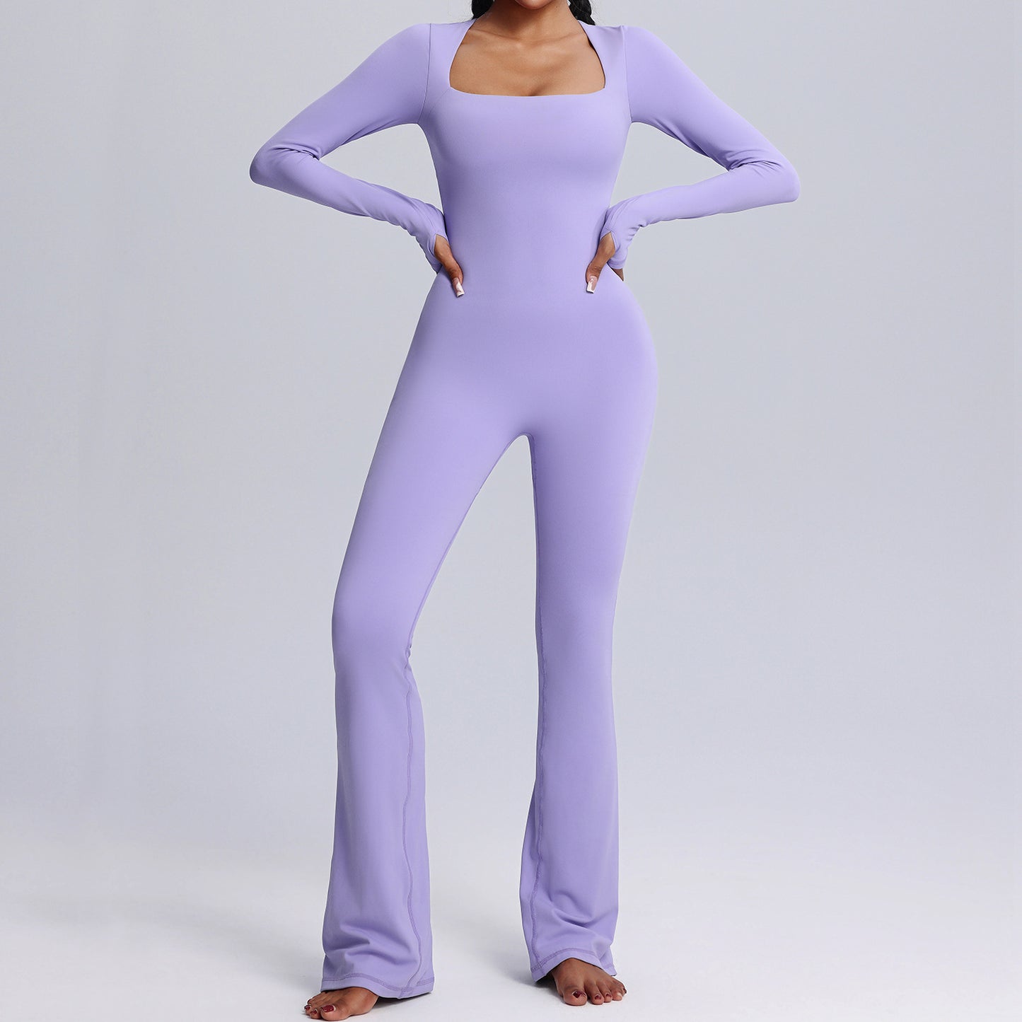 New Square Neck Long-sleeved Jumpsuit Yoga Fitness  Clothing