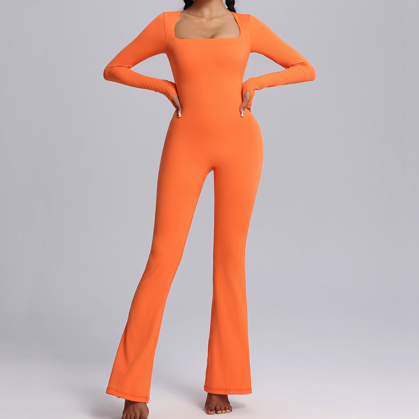 New Square Neck Long-sleeved Jumpsuit Yoga Fitness  Clothing