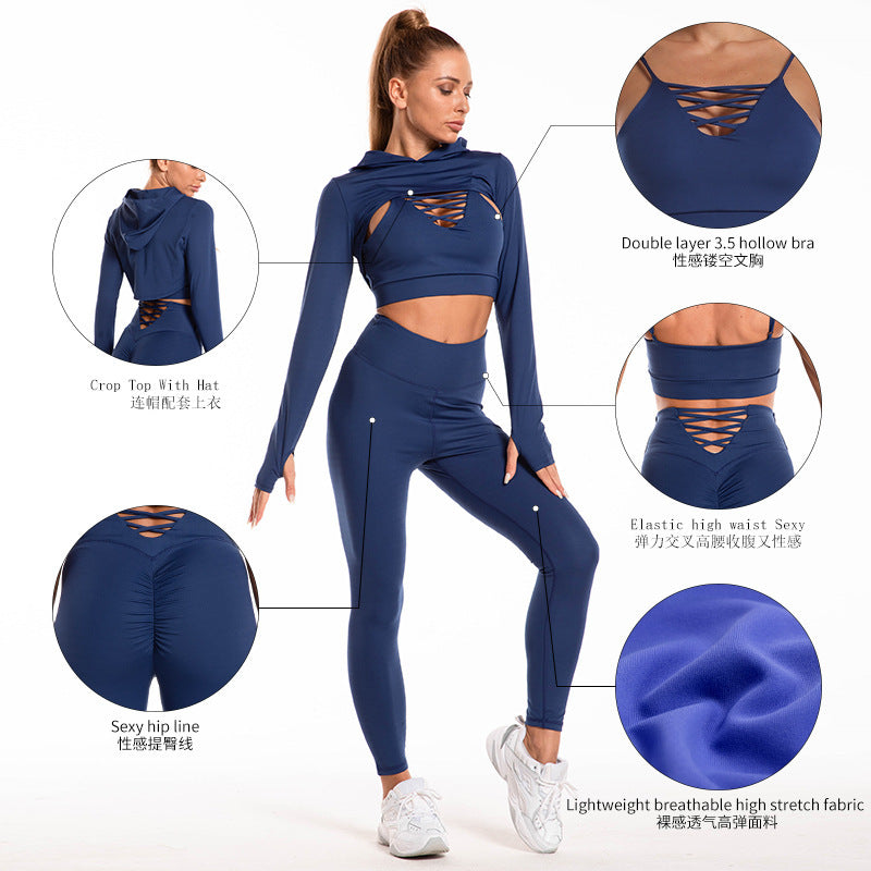 Sports Suits Long Sleeve Hooded butt Lifting Leggings