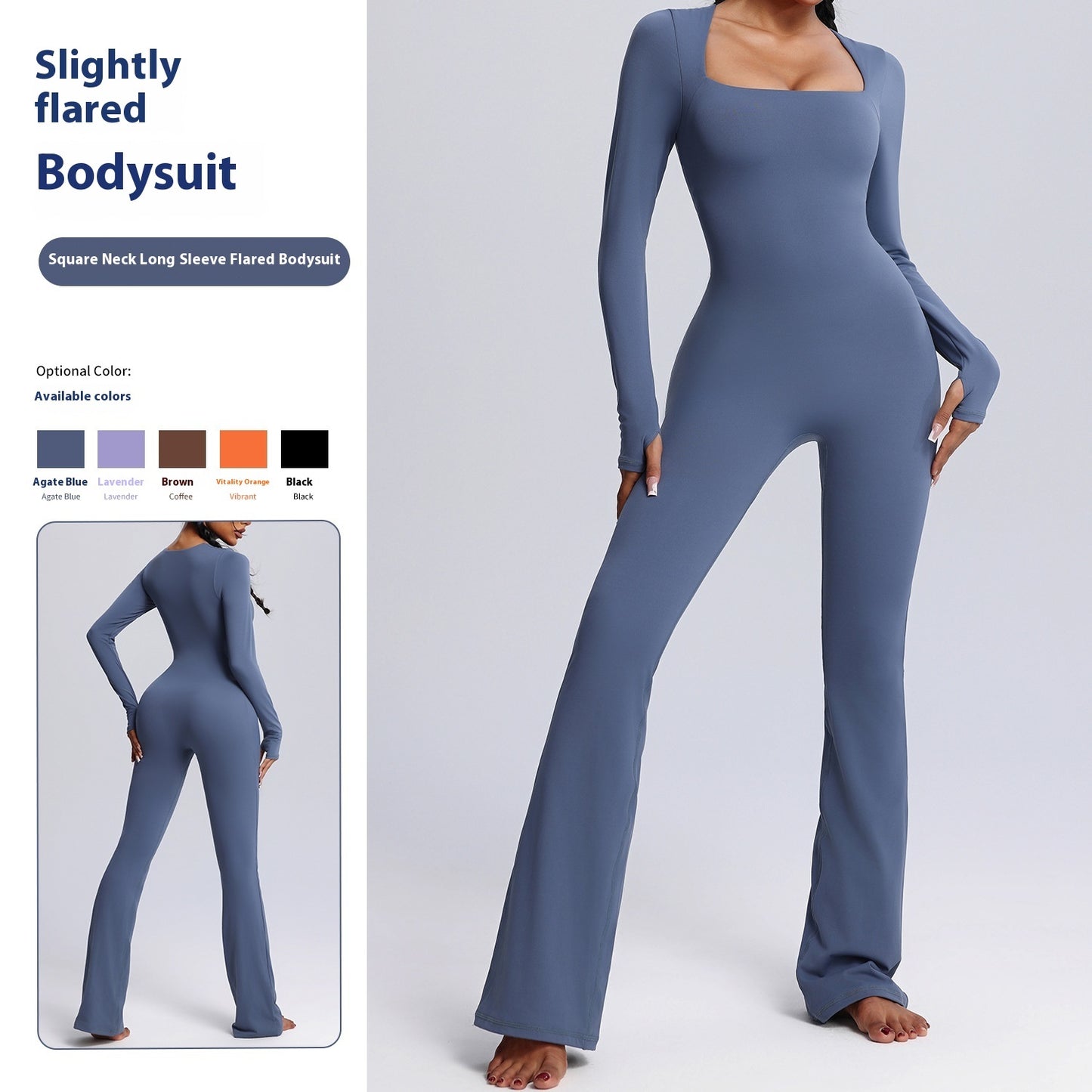 New Square Neck Long-sleeved Jumpsuit Yoga Fitness  Clothing