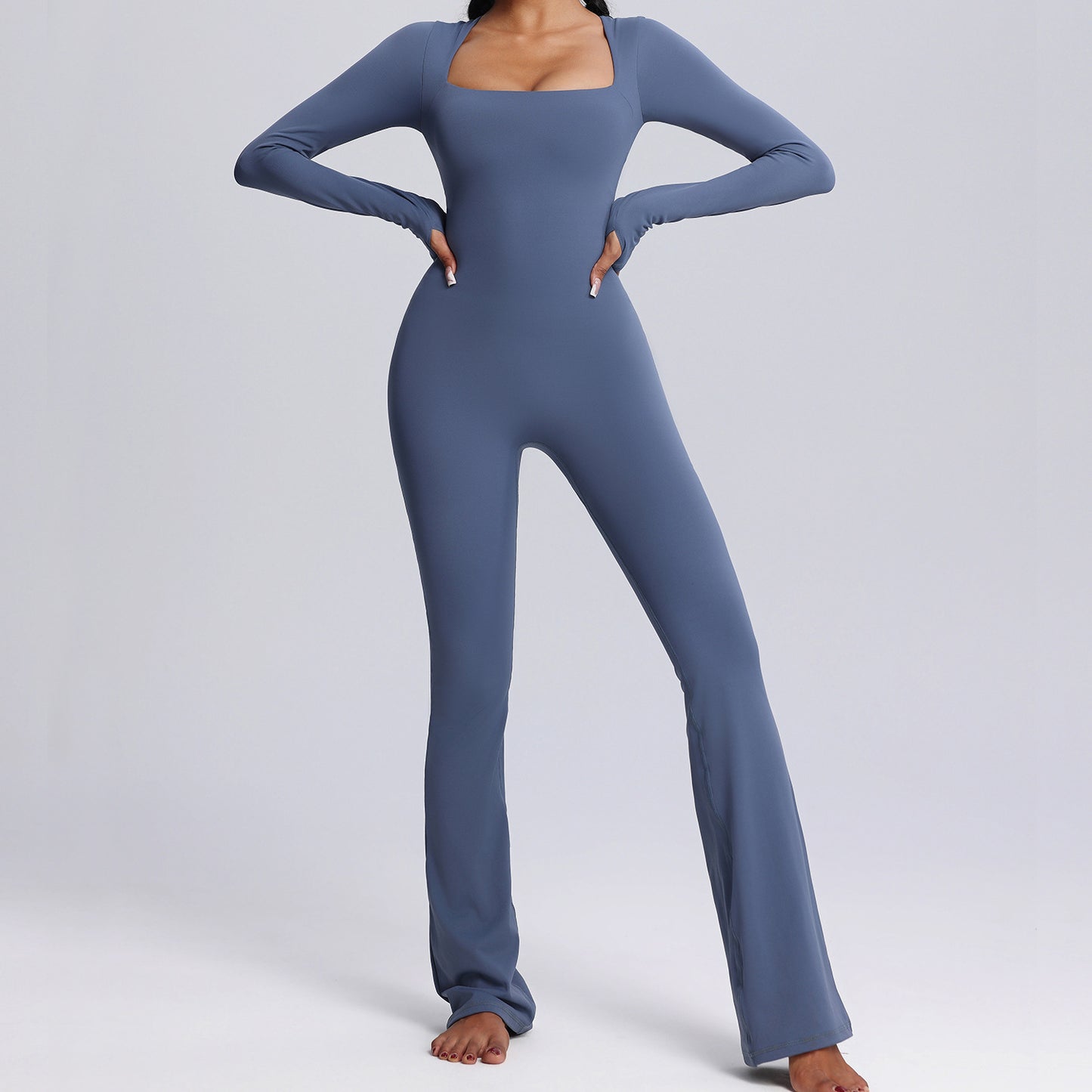 New Square Neck Long-sleeved Jumpsuit Yoga Fitness  Clothing